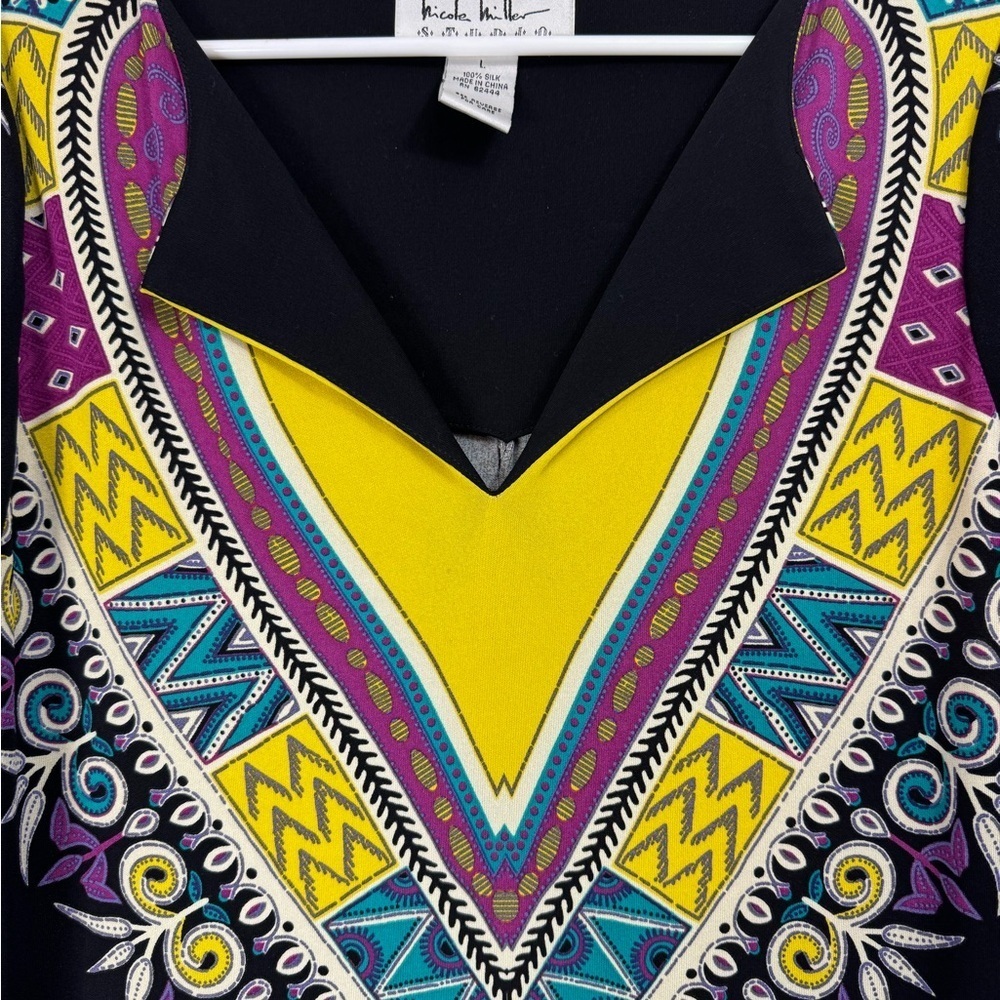 Vintage Nicole Miller Size Large Dress Y2K Silk Abstract 3/4 Sleeve Stretch - Picture 6 of 6